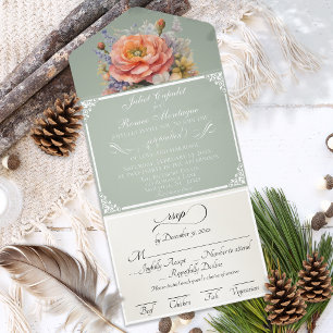 Watercolor Wilde Bloemen - Salie All In One Uitnodiging