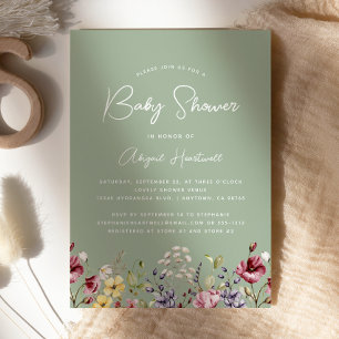 Watercolor Wilde Bloemen Saliegroene Baby Shower Kaart