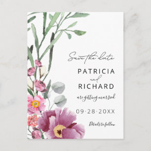 Watercolor Wilde Bloemen Trouwen Save The Date Briefkaart