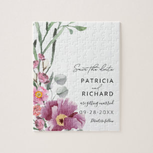 Watercolor Wilde Bloemen Trouwen Save The Date Legpuzzel