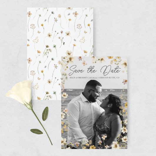 Watercolor Wilde Bloemen Trouwfoto Save The Date