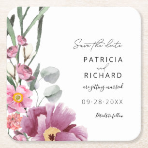 Watercolor Wilde Bloemen Trouwkaart Save The Date Kartonnen Onderzetters