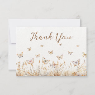 Watercolor Wilde Bloemen Vlinder Boho Baby Borrel Bedankkaart