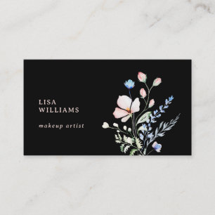 Watercolor Wilde Bloemen Zwart Visitekaartje