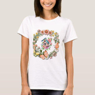 Watercolor Wilde Bloemenkrans met Vlinders T-shirt