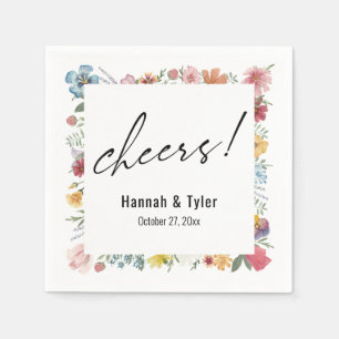 Watercolor Wilde Bloemgrens + Proost! Typografie Servet