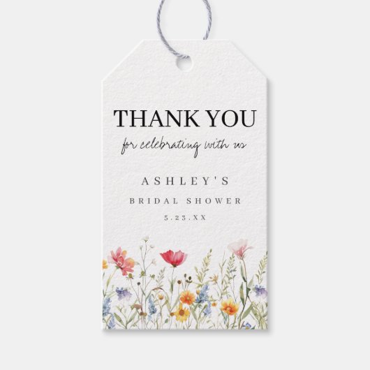 Watercolor Wilde Bruiloftsdouche Cadeaulabel (Voorkant)