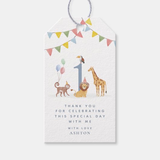 Watercolor Wilde Dieren Wilde Eén Dank je wel Cadeaulabel (Voorkant)