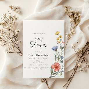 Watercolor Wildebloem Baby Shower Kaart