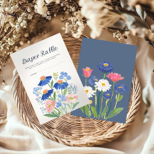 Watercolor Wildebloem Baby Shower Luier Raffle Informatiekaartje