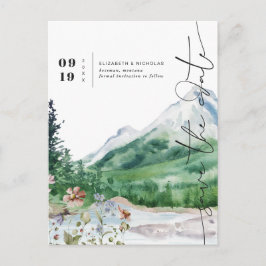 Watercolor Wildebloem Berg | Bewaar de Datum Aankondigingskaart
