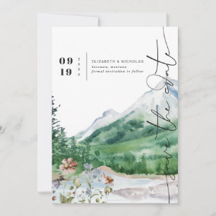 Watercolor Wildebloem Berg Bewaar de Datum Save The Date