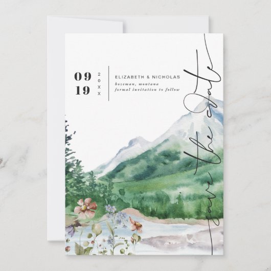 Watercolor Wildebloem Berg | Bewaar de Datum Save The Date (Voorkant)