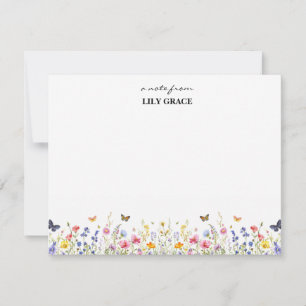 Watercolor Wildebloem en Vlinder Notitiekaartje