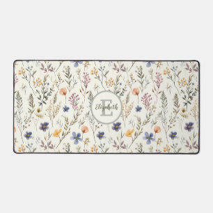 Watercolor Wildebloem Patroon Saliegroen Naam Bureaumat
