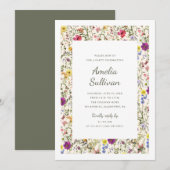 Watercolor Wildebloemen Feest Uitnodiging (Voorkant / Achterkant)