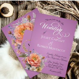 Watercolor Wildebloemen, Monogram - Lavendel Folie Uitnodiging
