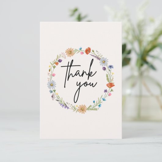 Watercolor Wildebloemenkrans Bedankkaart (Staand voorkant)