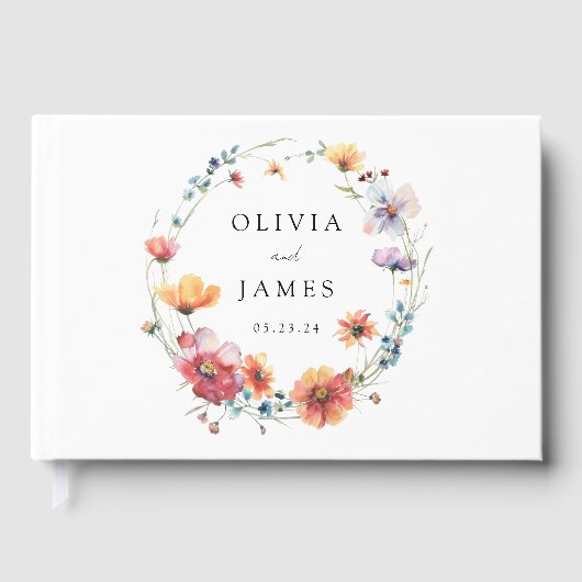 Watercolor Wildebloemenkrans Bruiloft Gastenboek (Voorkant)