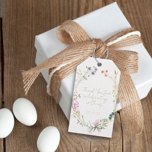 Watercolor Wildebloemenkrans Cadeaulabel