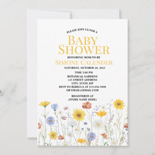 watercolor wildflower baby shower invitation kaart (Voorkant)