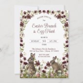 Watercolor Wildflower Bunnies Easter Sunday Brunch Kaart (Voorkant)