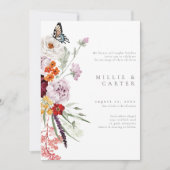 Watercolor Wildflower Butterfly Modern Wedding Kaart (Voorkant)
