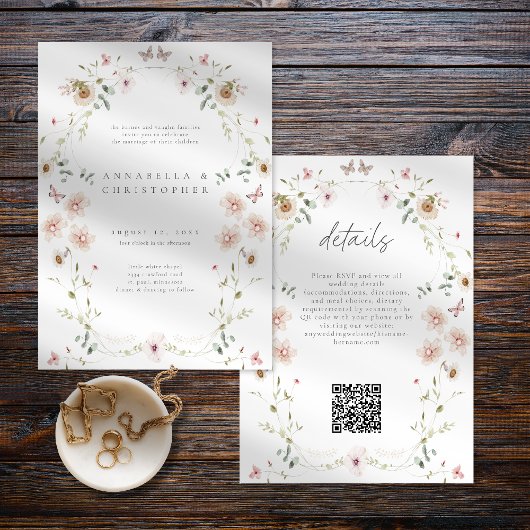 Watercolor Wildflower Butterfly Modern Wedding Kaart