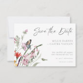 Watercolor Wildflower Butterfly Modern Wedding Save The Date (Voorkant)