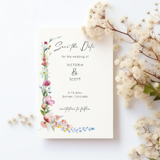 Watercolor Wildflower Calligraphy Save the Date Magnetische Uitnodiging