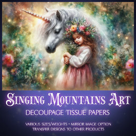 Watercolor Wildflower Fantasy Unicorn Decoupage  Tissuepapier