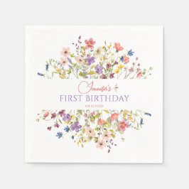 Watercolor Wildflower Girl 1st Birthday Napkins Servet