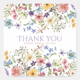 Watercolor Wildflower Girl 1st Birthday Vierkante Sticker