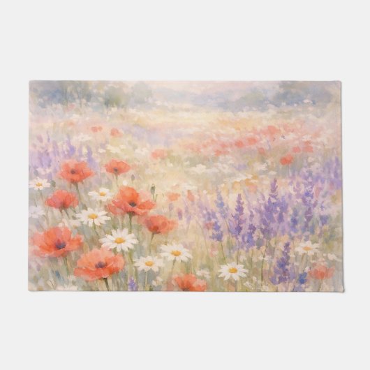 Watercolor Wildflower Meadow Scene Deurmat (Voorkant)