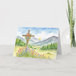 Watercolor Wildflower Mountain Cross 4 Easter Feestdagen Kaart