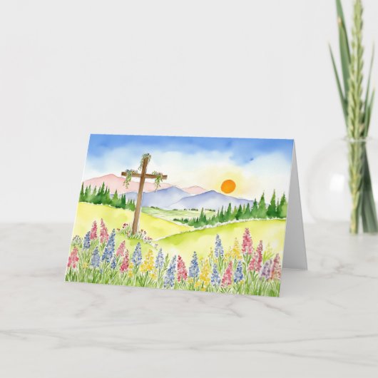 Watercolor Wildflower Mountain Cross 5 Easter Feestdagen Kaart (Voorkant)