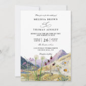 Watercolor Wildflower Mountain QR Code Wedding Kaart (Voorkant)