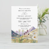 Watercolor Wildflower Mountain QR Code Wedding Kaart (Staand voorkant)