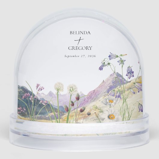 Watercolor Wildflower Mountain Wedding Favor Sneeuwbol (Voorkant)