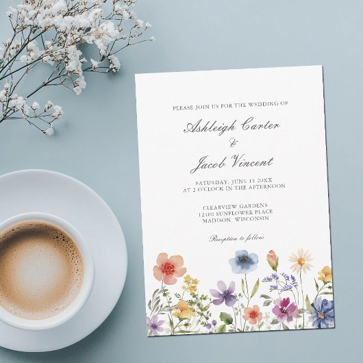 Watercolor Wildflower Pretty Spring Garden Wedding Kaart