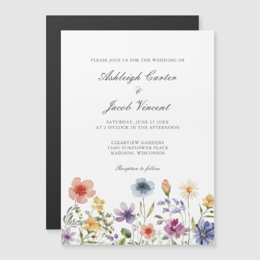 Watercolor Wildflower Pretty Spring Garden Wedding Magnetische Uitnodiging (Voorkant / Achterkant)