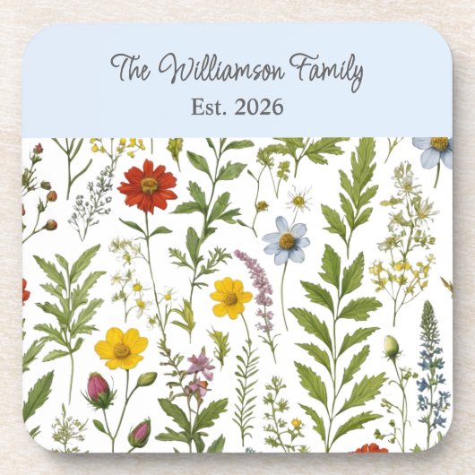 Watercolor Wildflower Rustic Floral Personalized Bier Onderzetter (Voorkant)