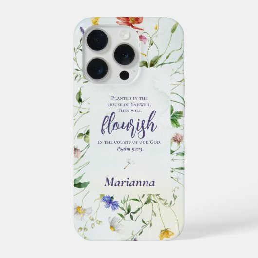 Watercolor Wildflower Scripture Personalized iPhone Hoesje (Achterkant)