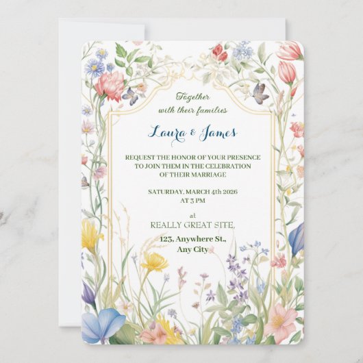 Watercolor Wildflower Spring Garden Floral Wedding Kaart (Voorkant)