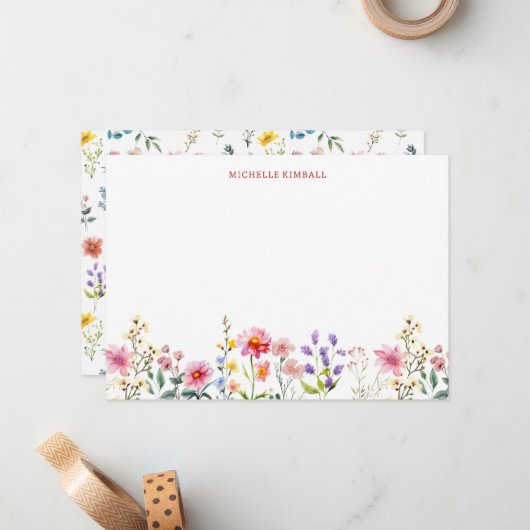 Watercolor Wildflower Spring Summer  Notitiekaartje (Voorkant / Achterkant in situ)