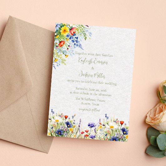 Watercolor Wildflower Wedding Invitation Kaart