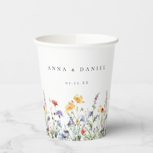 Watercolor Wildflower Wedding Papieren Bekers (Links)