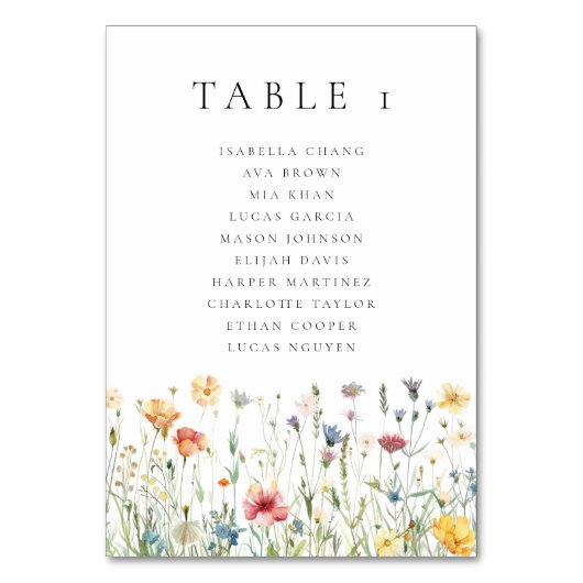 Watercolor Wildflower Wedding Table Number Kaart (Voorkant)