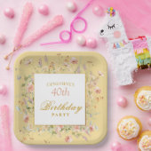 Watercolor Wildflowers 40th Yellow Birthday Papieren Bordje (Feest)
