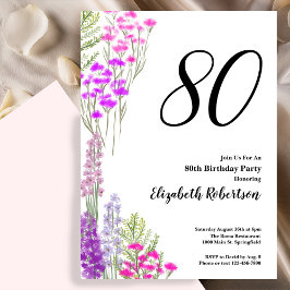 Watercolor Wildflowers 80th Birthday Invitation Kaart